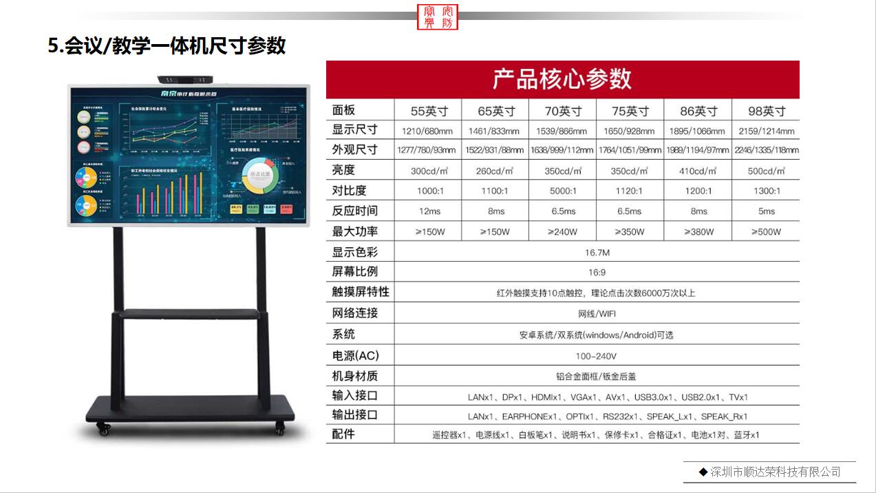 多媒體會議/教學一體機尺寸參數